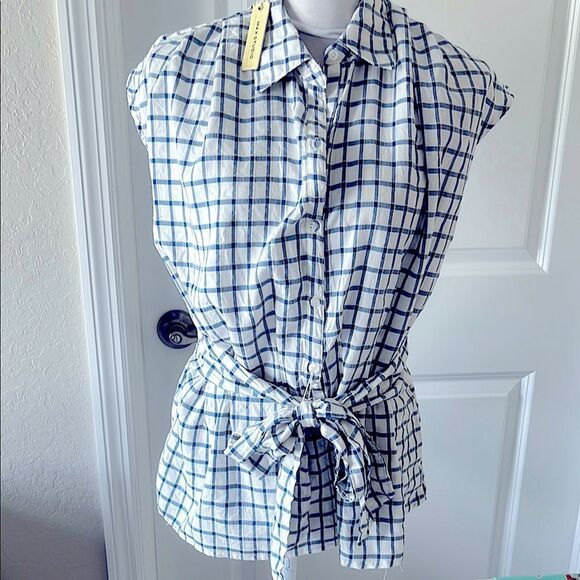 Max Studios Button Down Spread Collar Embroidered Stripes Self Tie Sash NWT SZ M - Picture 1 of 12